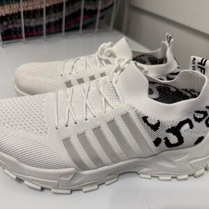 White Knit Sneakers with Black Pattern from tik tok shop